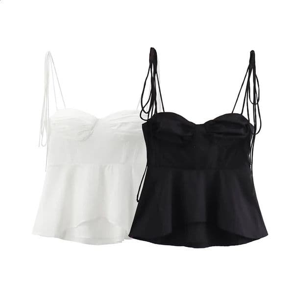 Willshela Women Fashion Solid Pleated Backless Side Zipper Cropped Tops Vintage Thin Straps V-Neck Female Chic Lady Crop Top250222BJ