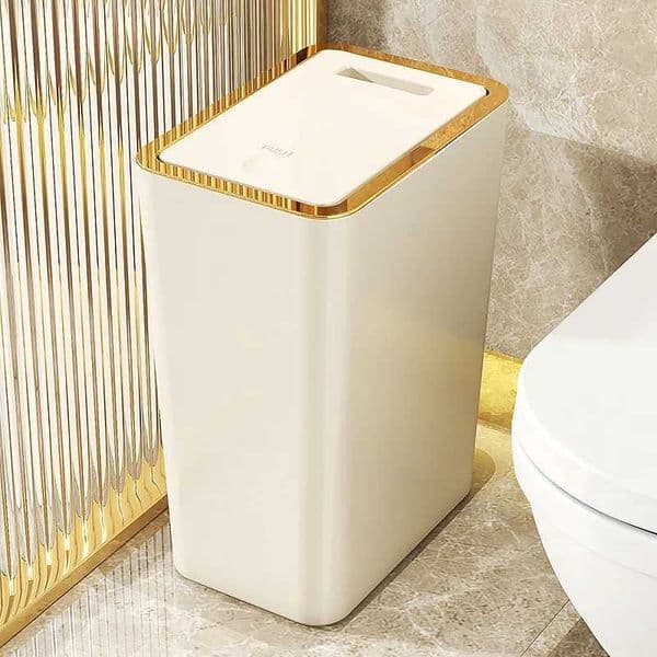 2026 10L Smart Trash Can With One Button perfume Up Lid Looking Anti Odor cologne Lidded High End Slit Paper Basket For The Toilets Y250301 Free Shipping