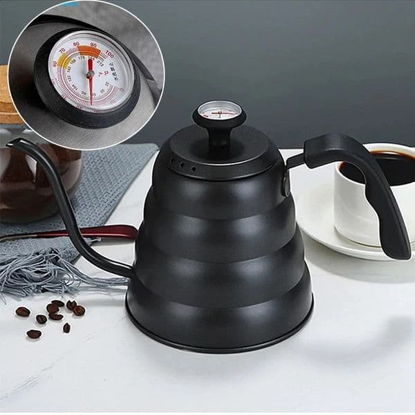 Stainless Steel Pour Over Coffee Pot with Thermometer Swan Long Neck High Capacity Can Be Heated Professional Hand Brewed Coffee 250224BJ