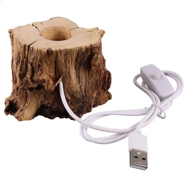 Wooden Crystal Ball Stand Stump Shaped Night Light Stand USB Charging LED Light Holder Office Bedroom Lights Desk Decor 250226BJ