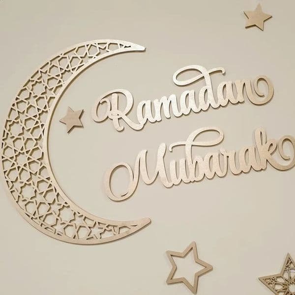 Custom Eid Decoration Ramadan Moon Ramadan Mubarak Sign Eid Moon Ramadan Wall Decoration Islamic Wooden Sign Set 250224