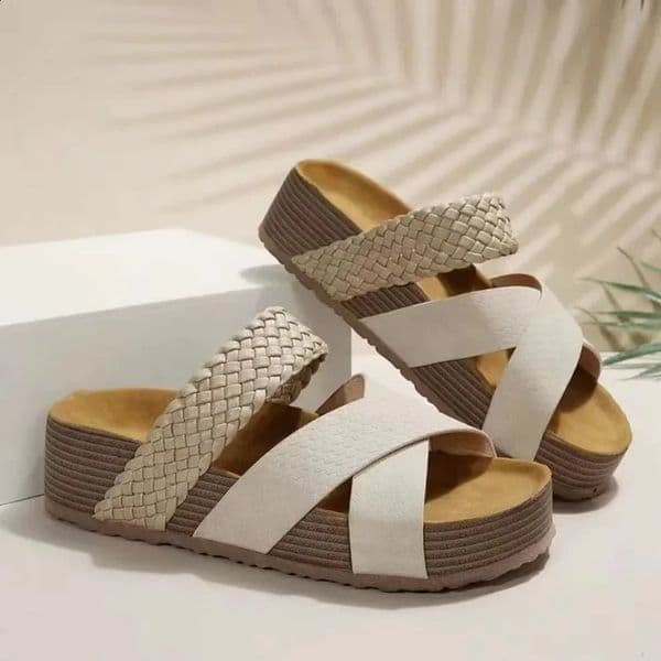 Summer Women Sandals Sexy Open Toe Broad Band Crossover Slip-On Thick Platform Shoes Casual Flat Slippers Big Size 43 250228