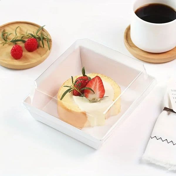 Box White fruit cut packing box Sushi box cake disposable takeaway box transparent100Pcs 250224