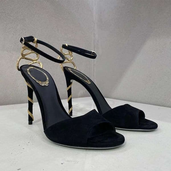 Serpentine Entwined Black Stiletto Heels Summer 2024 New Sexy One E With Open Round Toe Sandals Women