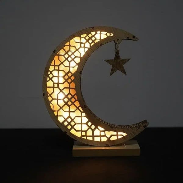 Eid Mubarak Plaque Moon Ornament Muslim Handicraft Decoration Ramadan Gift Luminous Wooden Gift Pattern Custom Display Crafts 250224