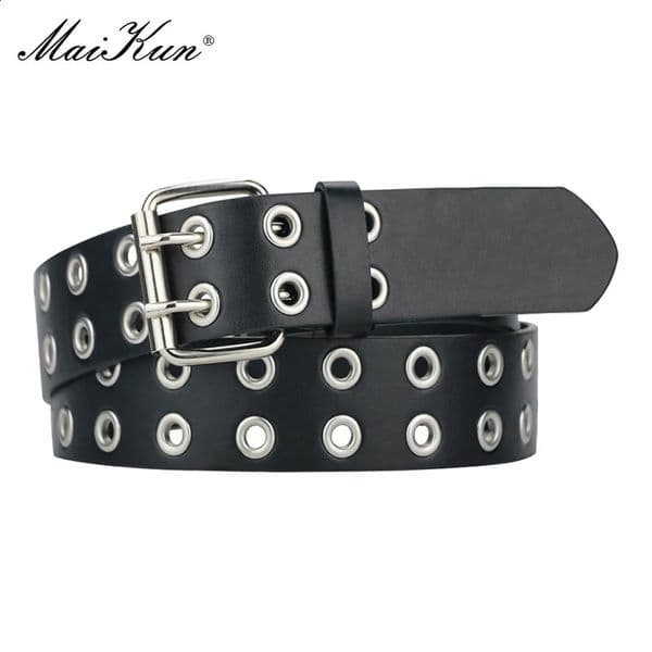 MaiKun Women Punk Goth Belts Leather Women Grunge Belt Halloween Double Pin Buckle Female Belt for Jeans Streetwear 250227
