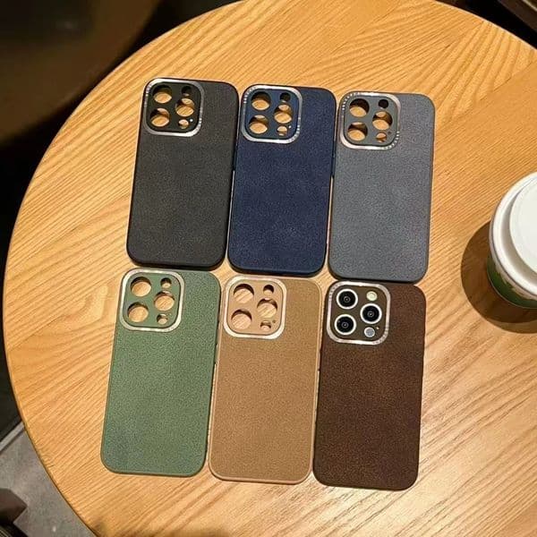 16 niche solid color leather metal ring Apple 15PROMAX/13 all inclusive phone case suitable for IP11/12/14 fashionable classic solid color