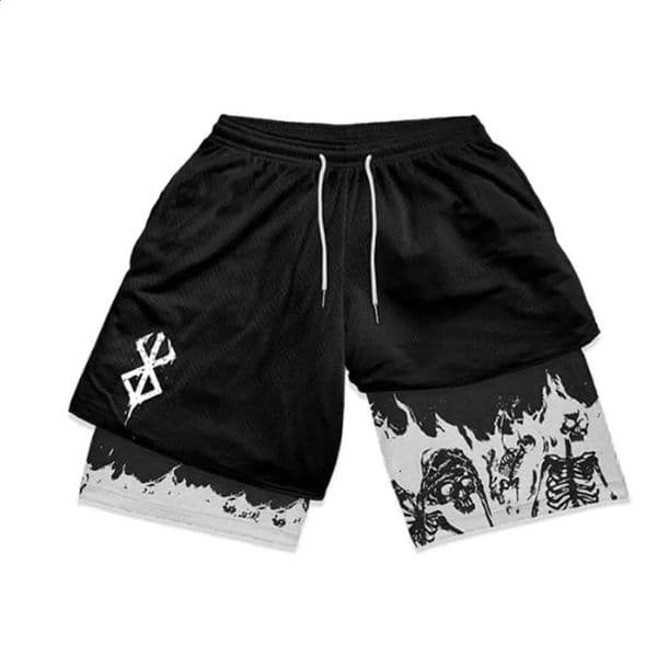 Y2K Compression Shorts Skull Print 2 in 1 Gym for Men Active Athletic 5 Inch Quick Dry Stretchy Training Fitness Workout 250225Z