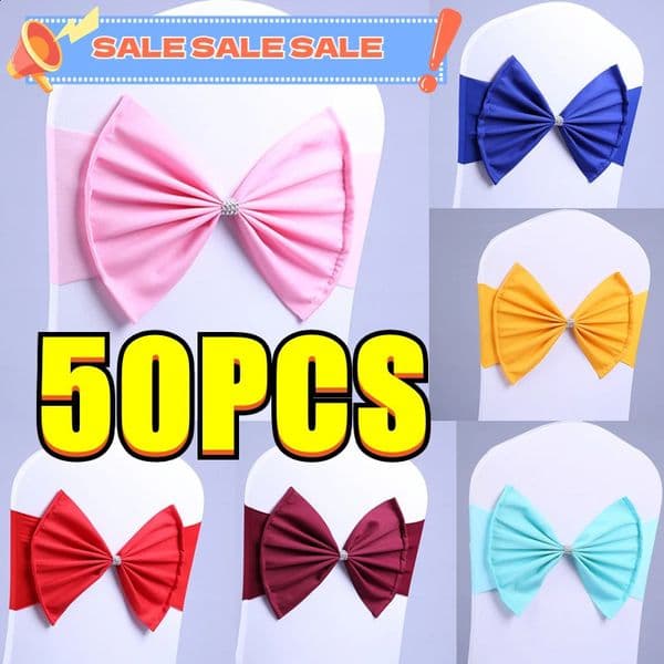 50/30/10pc/Lot Bow Chair Sashes Band For Wedding Party Birthday Banquet Spandex Stretch Blend Chair Bow Tie Band Belt Ties Cover 250224
