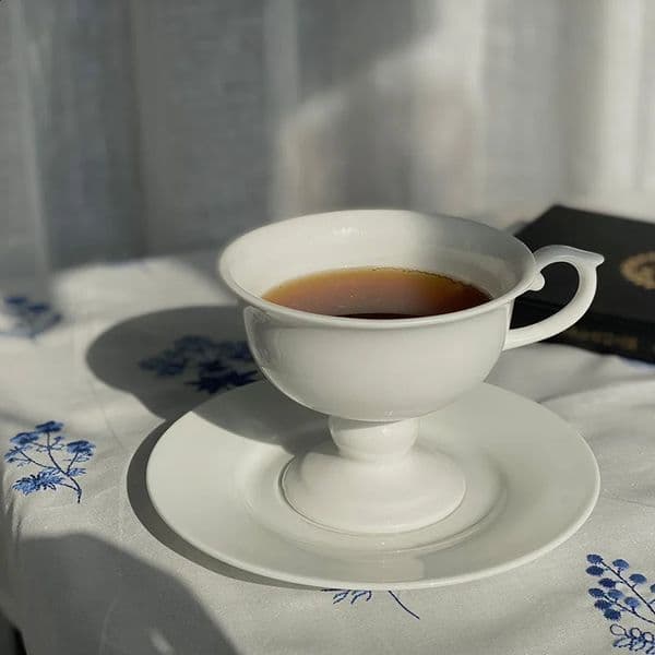 150ml Bone China Coffee Cup Dish European Style High Leg Ceramic White British Afternoon Tea Dim Sum 250228