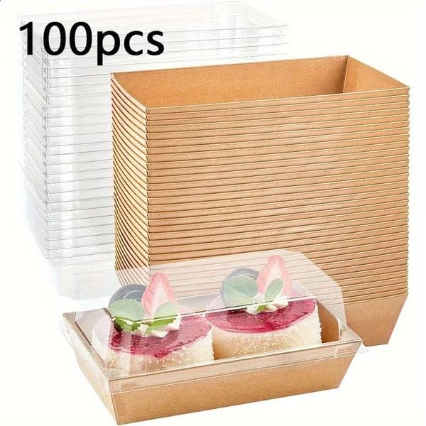 100pcs baking rectangular paper plastic box towel roll cake sand meat floss scallop baking box for cakes 250224