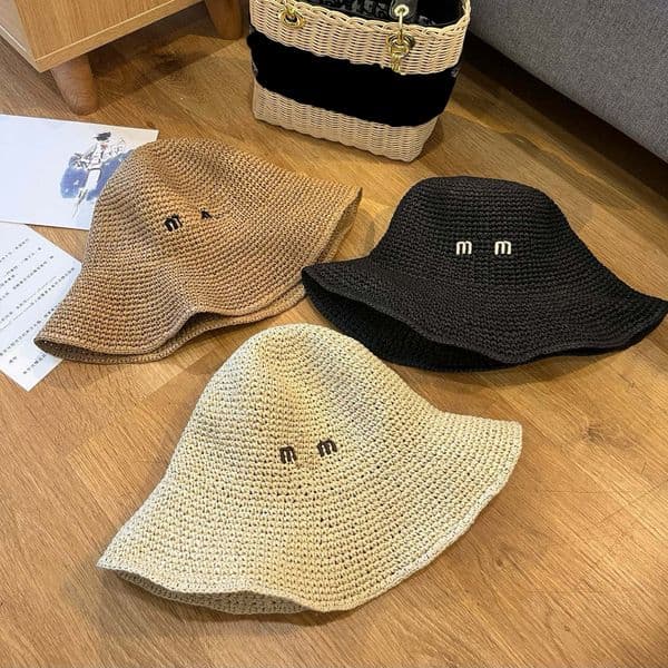 bucket hat designer bucket hat Luxury hat solid color casquette Material model design hat fashion versatile casual style seaside beach designer classics straw hat
