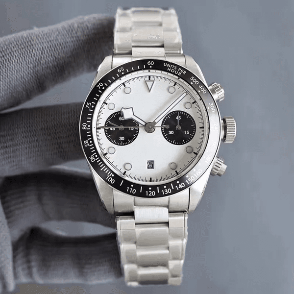 Elegant Men's Mechanical Watch with Black, Blue, and Red Dial Accents, Stainless Steel Band r5