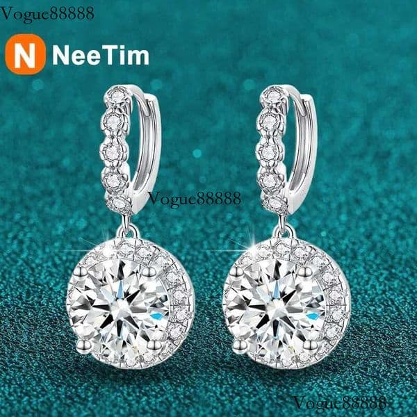 NeeTim 3ct Moissanite Drop Earrings for Women Lab Dia Sterg Sier with Gold Plated Wedding Party Jewelry