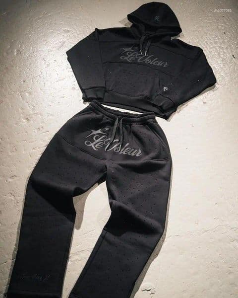 Men's Tracksuits Hoodie Sweatshirt Two Piece Set Men HipHop Letter Embroidered Vintage Rhinestone Sequins Oversized Streetwear
