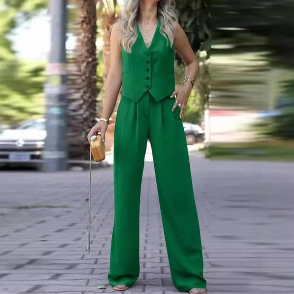 Wolfeel Womens Autumn Ol Chic Tank Top Pants Pocket Set Two Piece Office Summer 2piece Wear 250225Z