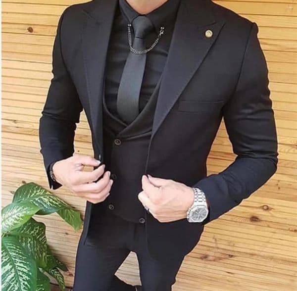 Men's Suits Customized Black Slim Fit Formal Men For Wedding Peaked Lapel Custom Groom Tuxedo 3 Piece Jacket Waistcoat With Pants