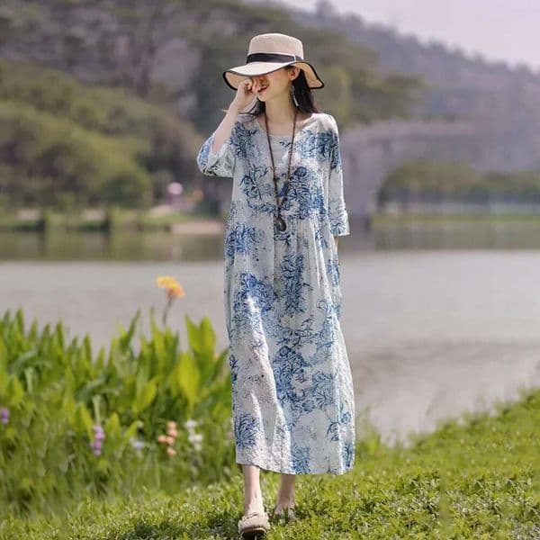 Elegant Comfortable Loose Streetwear Clothing Summer Dress For Women Fashion Casual Vintage Ethnic Style Clothes Print