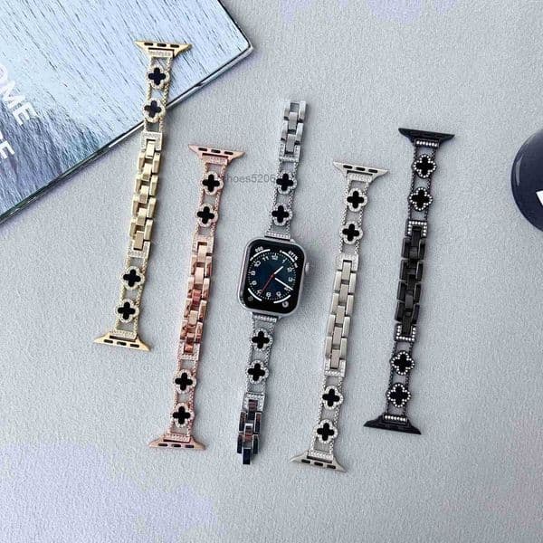 Smart Straps Designer Brand Suitable for Apple Watch, Iwatch 10th Generation 42/46mm Slim 14mm Clover Diamond Studded Bracelet Se9 M7B3