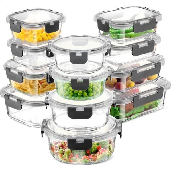 24 Piece Glass Storage Containers with Lids Leak Proof Dishwasher Safe Food for Meal Prep or 250228
