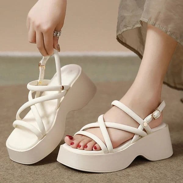 Womens Summer Chunky Platform Sandals Fashion Cross Strap Gladiator Shoes Woman Thick Bottom Wedge Heel Sandals for Women 250228