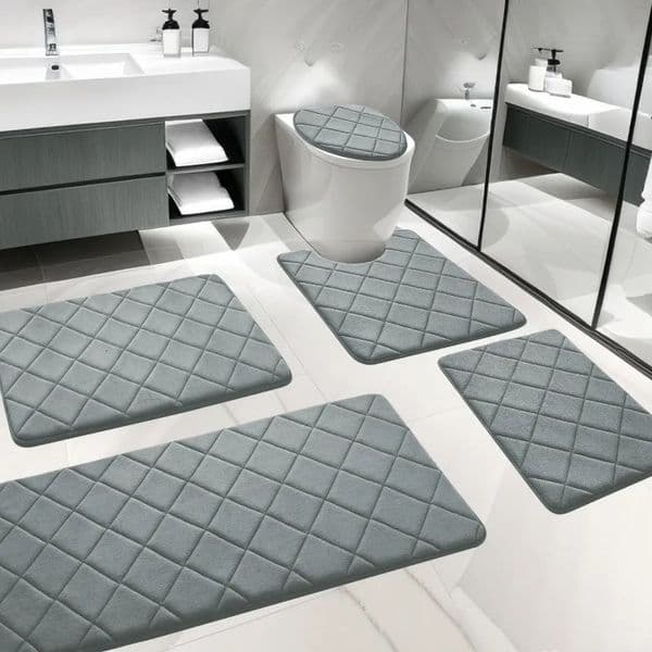 Bathroom Rug Set 5 Piece Soft Non Slip Memory Foam Bath Mat Machine Wash Water Absorbent Mats 250303