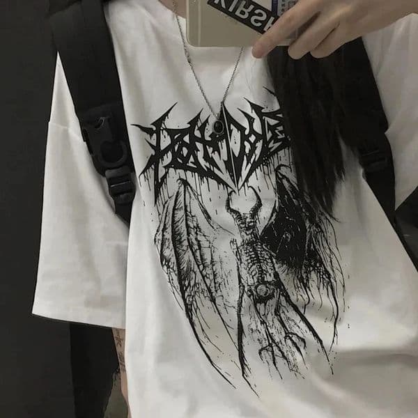 Summer Y2K Tee Women Tshirt Punk Print Dark Grunge Loose Streetwear Gothic Tops Oversized Men Emo T Shirt Girl Clothes 250228