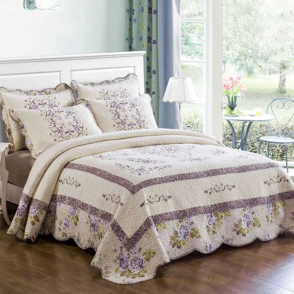 CHAUSUB Embroidered Quilt Set 3 pieces/1 piece Bed Patch Work Comfortable Extra Large Summer Quilt Set on BedXJ250303