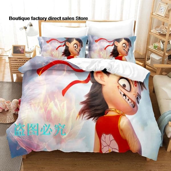 Anime Nezha 2 Bedding Set Single Twin Full Queen King Size Bed Adult Kid Bedroom Duvetcover Sets w250304