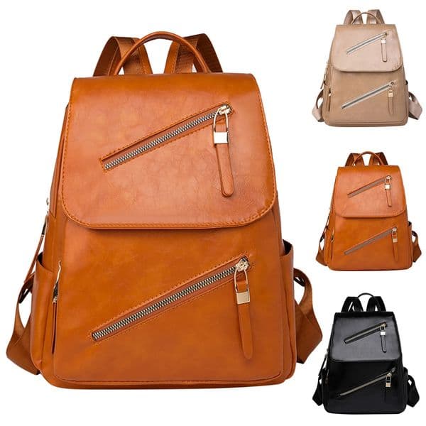 Ship from US Womens Multi functional Backpack Fashion Solid Color Leather Zipper Large Capacity Adjustable Shoulder Straps Mochilas 250304FBBBJ