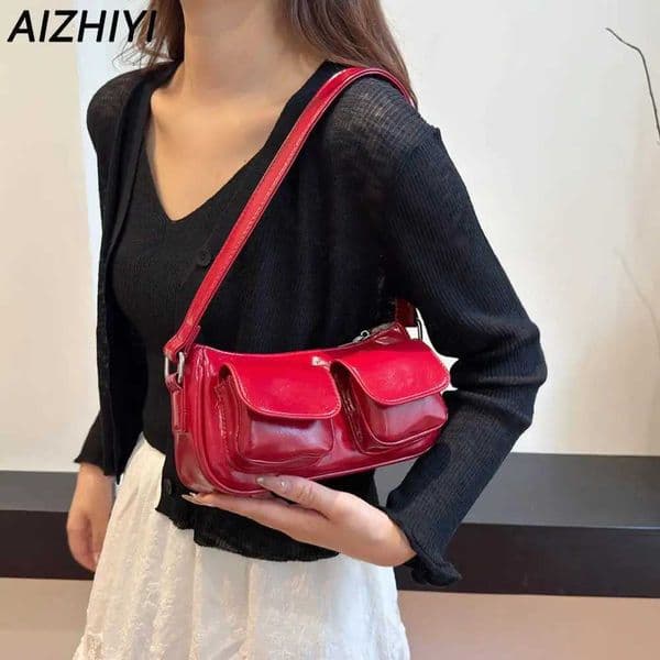Elegant red shoulder bag womens small handbag PU leather handbag womens wallet Y2K womens casual clutch handbag Z250303