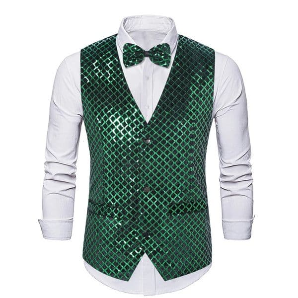4809 Spring Mens Vest Vneck With Bow Plaid Sequins Suit Single Breasted Sleeveless Waistcoat Loose Male Dance 250304