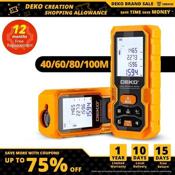 DEKO DKLD05 Handheld Laser Distance Meter 40M 60M 80M 100M Mini Laser Rangefinder Laser Tape Range Finder Diastimeter Measure X250304