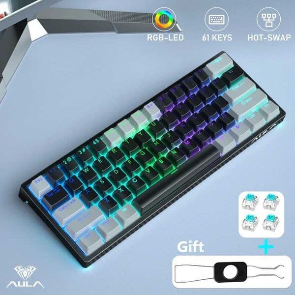AULA F3261 60% Wired Mechanical Keyboard RGB Backlit 3 Pins Hot-swappable for Laptop PC Tablet Z250304