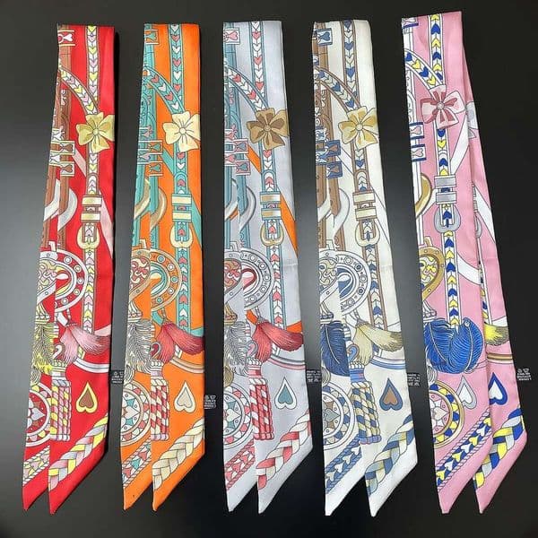 high-end twill printed women's white small tie bag handle, silk tie, wrist scarf, decorative headband 66666666