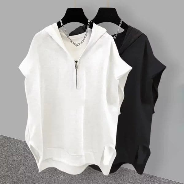 Summer Zipper Hooded Sleeveless T-shirt Mens Korean Fashion Tank Tops Y2K Streetwear Casual Vests Hip Hop Tee Shirts 250303