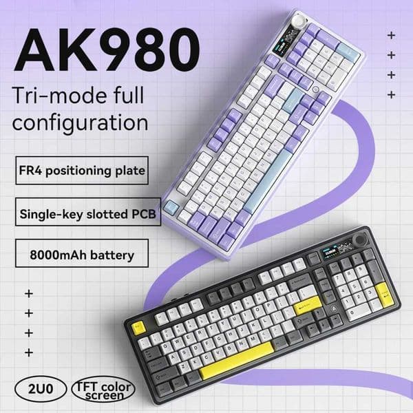 Ajazz AK980 Gaming Mechanical Keyboard with Color Screen 98 Keys RGB Wireless Keyboard Gamer 8000mAh For PC Laptop Z250304