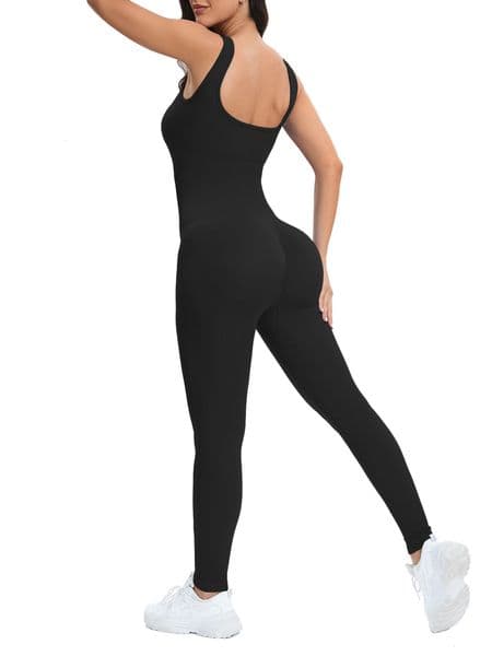 Shapewear Jumpsuits for Women BuiltIn Bra Bodycon Square Neck Sleeveless Summer Rompers Ribbed Jumpsuit 250303