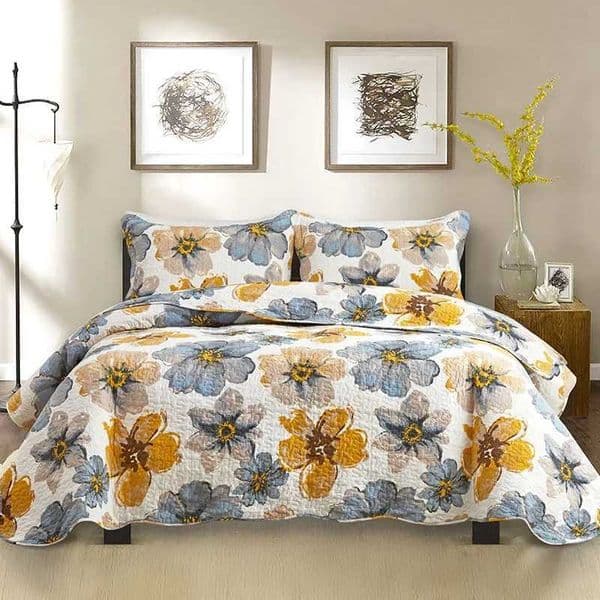 Printed Cotton Quilt Set 3-piece Bedspread on the Bed Queen Size Summer Coverlet Quilted Bed Cover Summer ComforterXJ250303