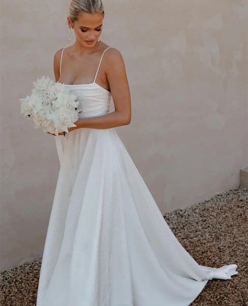 A-Line Wedding Dresses Spaghetti White Sweep Train Garden Bridal Gown Zipper Back Vestido de novia Women