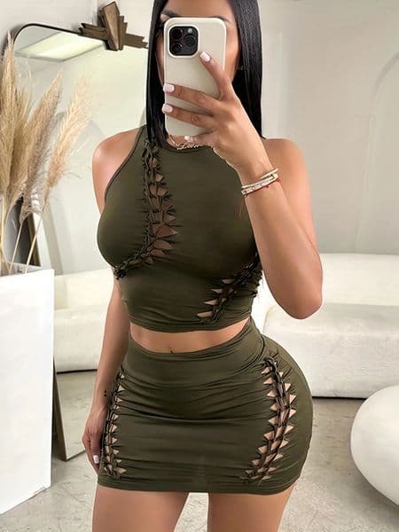 Dulzura Women Autumn Tank Tops Mini Skirts Party Club Streetwear Two Piece Matching Sets Wholesale Items For Business S3211 250303