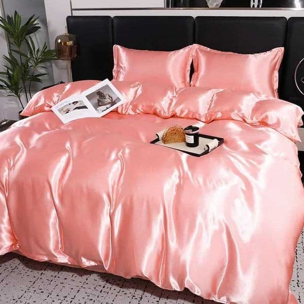 Solid color smooth ice silk queen down duvet cover set luxurious high-end hotel bedding with pillowcase pink single king comfortable cover M250304