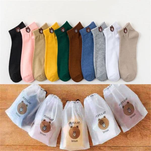 OC-8001 Customized Socks Women's Low Cut Thin Boat Socks Cartoon Bear Casual Polyester Cotton Short Sock Lace Adult sports