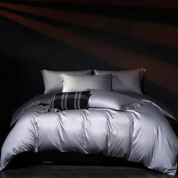 100%Egyptian Cotton Reversible Silver Purple Duvet Cover 4Pcs Luxury Soft Bedding Set Solid Color Duvet Cover Sheet PillowcasesT250304