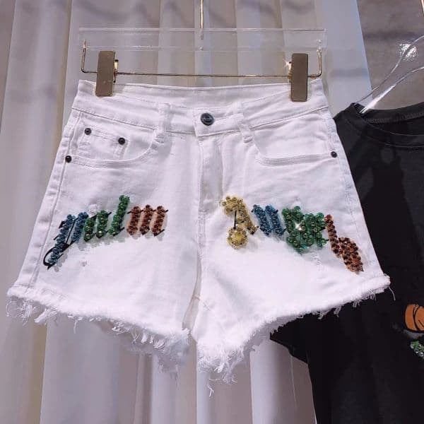 Trend 2024 Summer Shorts for Women Elastic and Comfortable High Waist Colorful Diamond Girl Weight Loss White Denim 250304
