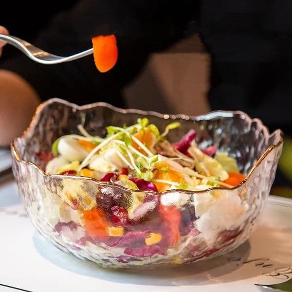 Japanese Style Iceberg Glass Bowl with Glod Rim Transparent Salad Fruit Soup Dessert Snack Foods Mixing Bowl Tea Wash Large 250304