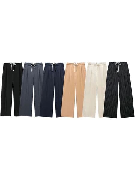 Willshela Womens Fashion Solid Lace Side Zipper Straight Pants Retro High Elasticity Waist Trouser 250304