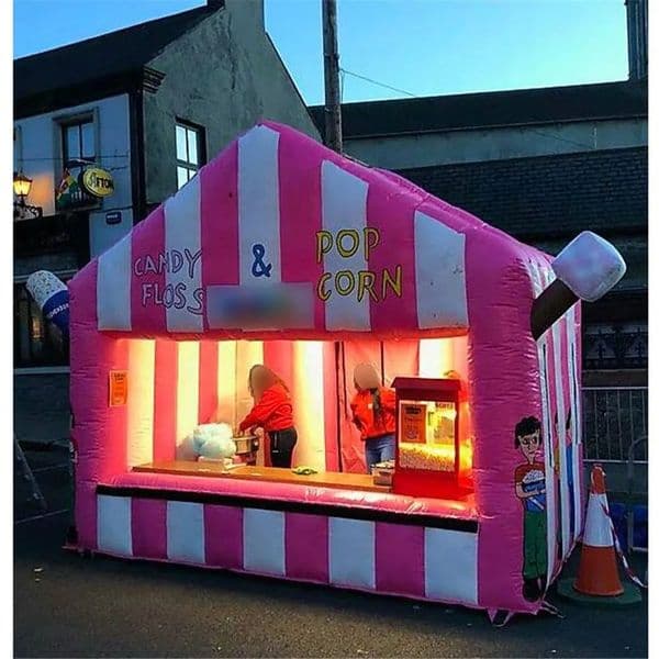4mLx4mWx3.5mH (13.2x13.2x11.5ft) with blower Pink white inflatable concession tent Customized outdoor events Air blown candy floss booth carnival ice cream house