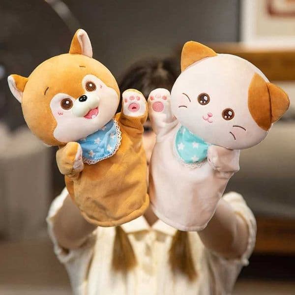 Stuffed Plush Animals Toys Hand Finger Story Puppet Kawaii Dolls Educational Toys Cat Deer Panda Shiba Inu Birthday Gift W250306