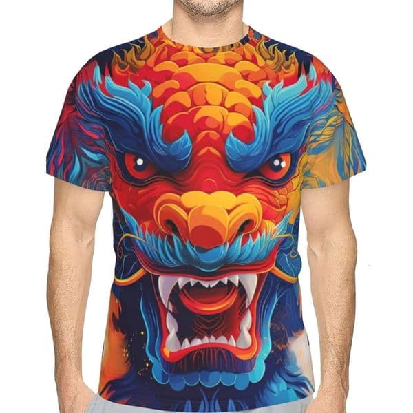 Mens T shirt Chinese Dragon Funny 3D Printed T-Shirt for Men Women Colorful Fantasy Animals Comfort Fit Trendy Casual Short Sleeve Top tee Casual tops summer clothes